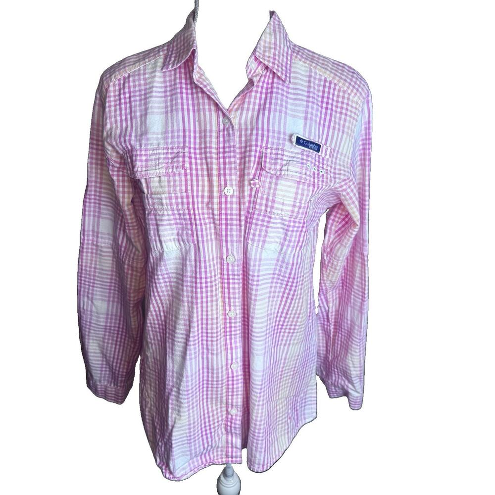 Columbia PFG Womens M Super Bonehead Vented Fishing Shirt Pink Gingham